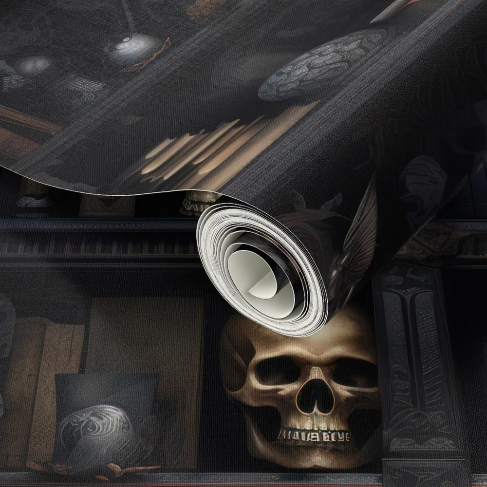 Moody Gold Skull Wallpaper- 1 Roll- Dark Gothic Wall Decor